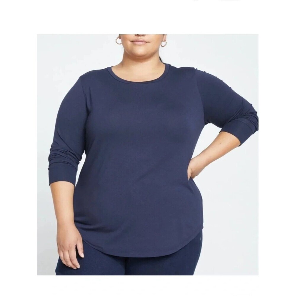 UNIVERSAL STANDARD Long Sleeve Tee Rex Navy Blue Shirt 3X Crew Neck Cotton Basic